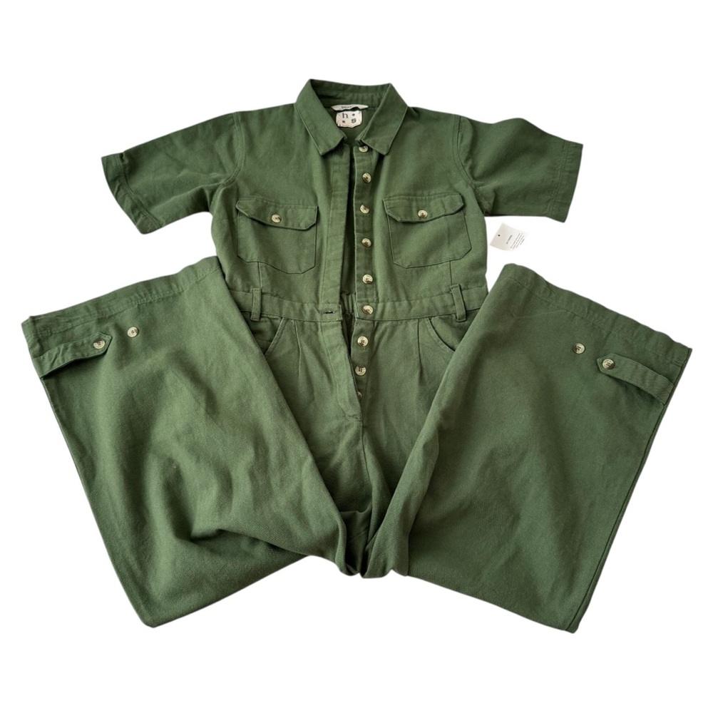 Utility Short-Sleeve Olive Green Jumpsuit